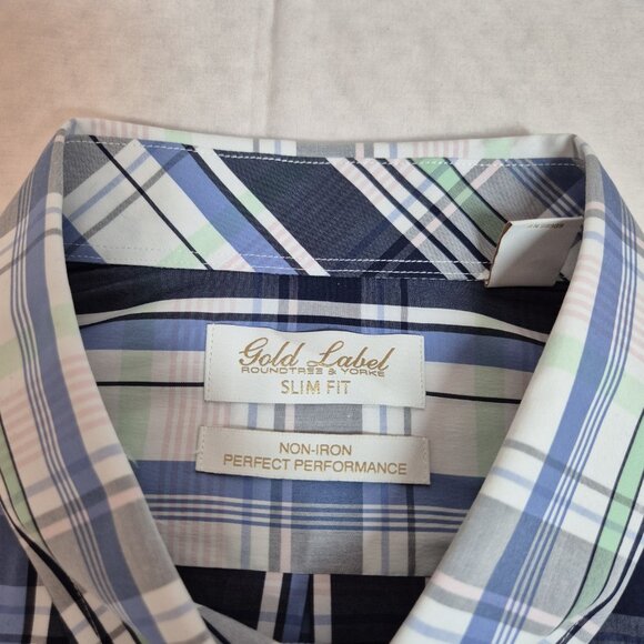 Roundtree & Yorke Gold Label Men's Shirt Size XXL Short S White Blue  Plaid (45) - Picture 8 of 11